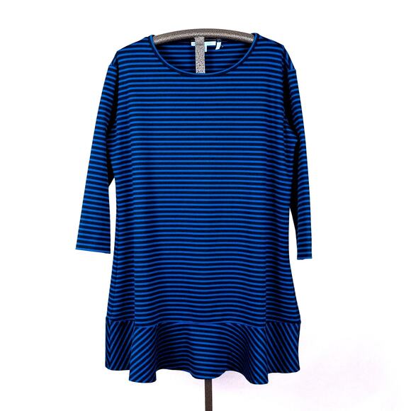 Draper James Women's Size XXL Blue Black Striped Tunic Style Tiered Shift Dress - Picture 2 of 5